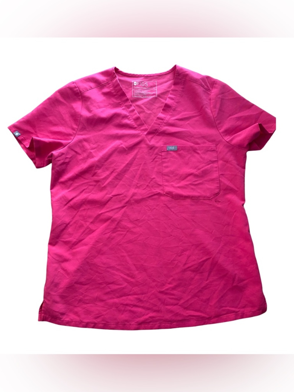 Figs V-Neck Scrub Top in Hot Pink-Flawed